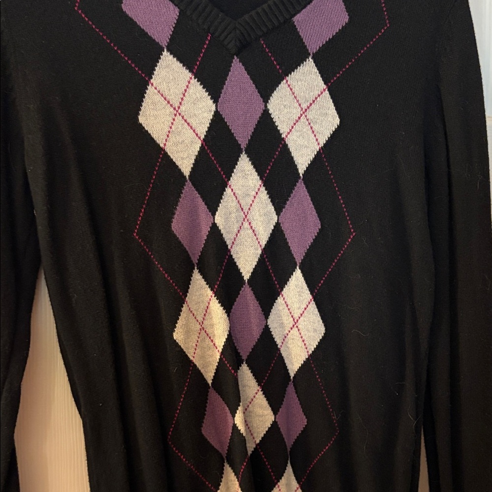 Merona Black Sweater with Purple Argyle - Picture 3 of 5